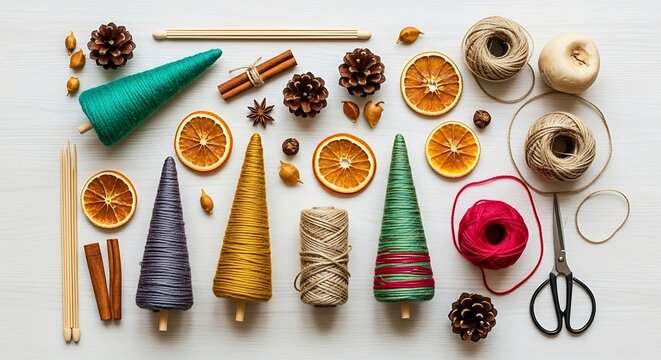 Creative christmas craft arrangement with natural elements - Powered by Adobe