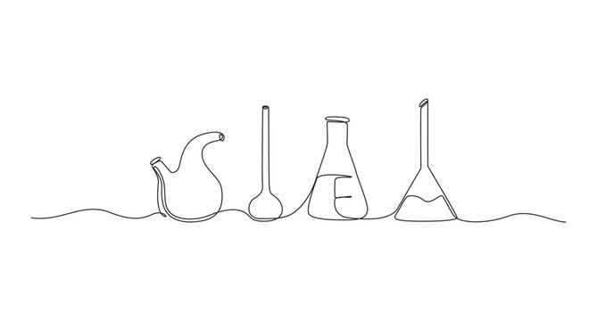 Minimalist line art of laboratory glassware for scientific research and experiments,Single line art of Erlenmeyer flask vector illustration,