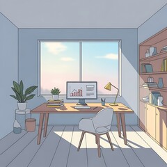 Cozy home office setup with a view, perfect for remote work productivity