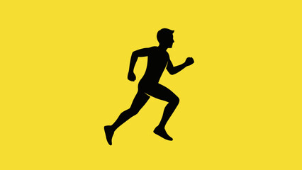 Dynamic black silhouette of a running person against a vibrant yellow background, symbolizing fitness, health, and sport