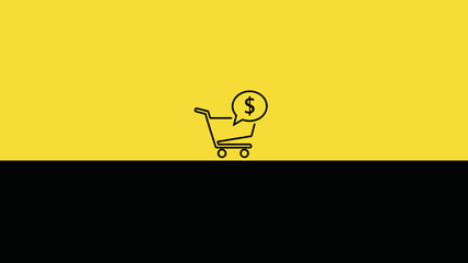 Shopping cart icon with a dollar sign speech bubble, representing online commerce and finance