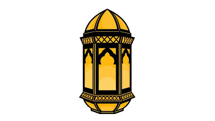 A beautifully ornate Islamic lantern with a warm golden glow, a traditional symbol for Ramadan and Eid celebrations, isolated on a white background