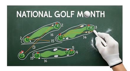 National golf month is celebrated with a course layout on a chalkboard