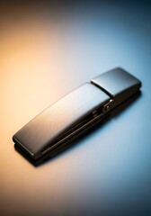 Elegant metallic belt buckle close up with minimalist design focus