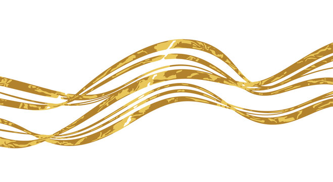 Elegant abstract gold foil brush stroke wave border for luxury wedding design isolated PNG with Transparent Background