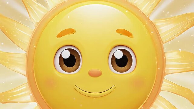 A cheerful, smiling sun with radiant, golden rays and a light-filled background.