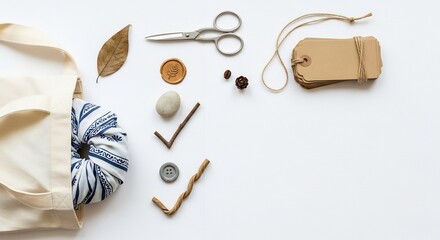 Eco-Friendly Crafting Supplies and Tote Bag Arrangement.