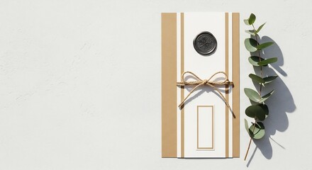 Elegant Invitation Card with Eucalyptus Branch and Natural Twine.