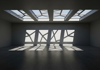 Interior Space with Geometric Skylights Casting Abstract Shadows