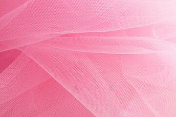 Chic layout for holiday or wedding design. Beautiful folds of a light airy veil in pink. A copy of...