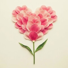 Obraz premium Heartshaped flower made of pink petals with green stem