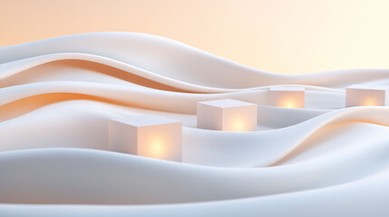 Elegant modern advent boxes arranged in the form of smooth waves on soft flowing fabric in a calm modern environment