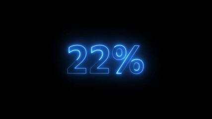 Blue Neon 22 Percent Sign Glowing on Black Background twenty two percent neon sign