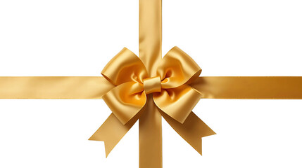 Fototapeta premium Golden Satin Ribbon Bow on White Background – Luxury Gift Decoration Element