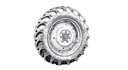 Tractor tire with detailed tread design in isolated view  