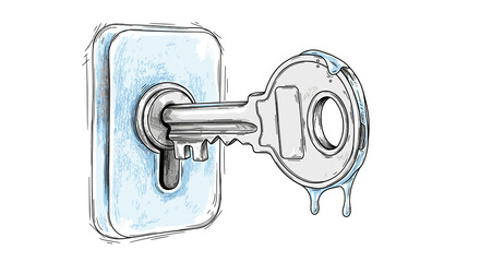 Key melting inside a lock illustrating security and protection  