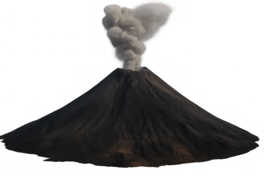 Volcano erupting smoke and ash, a natural disaster with powerful forces, transparent background