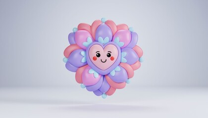 Naklejka premium heart flower, 3d style imitation, cartoon icon, white background