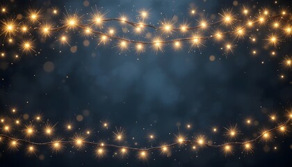 Naklejka premium “Golden Christmas Lights on Transparent Background – Glowing Garlands with Sparks for Invitations, Greetings, and Holiday Design”
