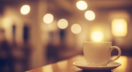 Warm Coffee Cup with Bokeh Lights for a Relaxing Moment Backdrop