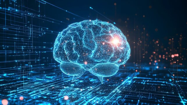 Neon light brain floating above mobile screen high resolution picture
