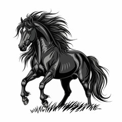 Majestic Black Horse Galloping with Flowing Mane and Tail.