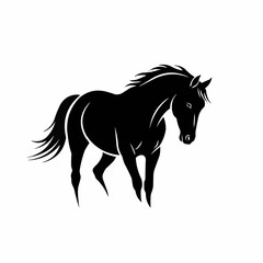 Elegant black horse silhouette standing gracefully against a white backdrop.