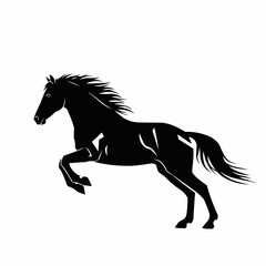 Dynamic black silhouette of a powerful rearing horse.