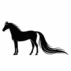 Elegant Black Horse Silhouette with Flowing Mane and Tail.