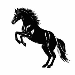 Majestic Black Horse Rearing Up in Dynamic Pose.