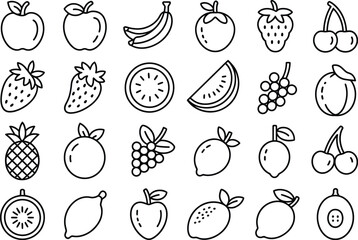 Assortment of fruit icons in rows collection