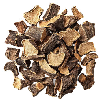 Dried Chicory Root Slices Top View Studio Shot Isolated White Transparent Background