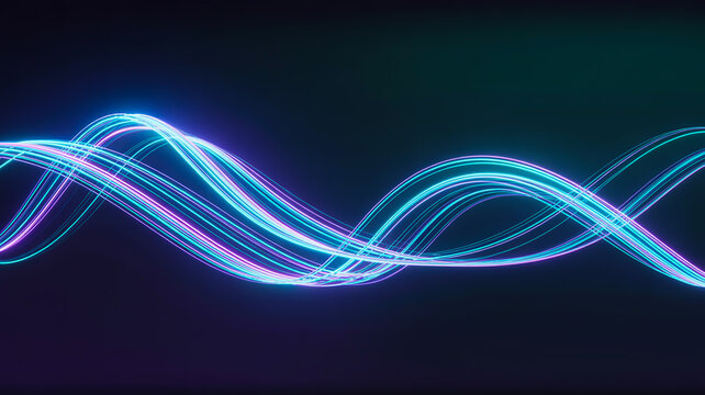 Abstract flowing neon light trails in blue and pink