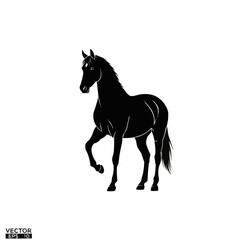 Elegant black horse silhouette with raised leg vector illustration.
