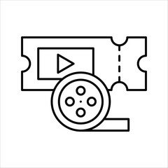 Minimalist line art icon representing a movie ticket and film reel, perfect for cinema, entertainment, and video streaming concepts