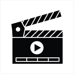 Sleek clapperboard and play button graphic representing film industry, movie making, and multimedia content creation, perfect for digital media projects