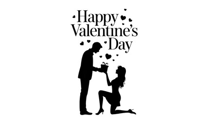 Fototapeta premium Happy valentines day text with a romantic silhouette of a couple, isolated on transparent background