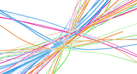 Dynamic neon light trails swirl across blackness creating vibrant abstract energy and motion