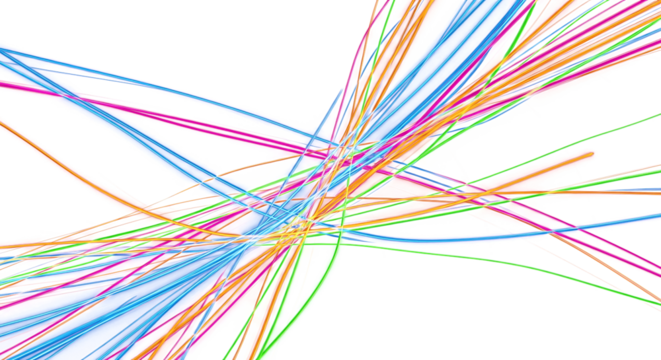 Dynamic neon light trails swirl across blackness creating vibrant abstract energy and motion