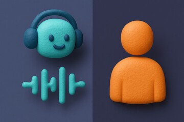 Playful representation of sound and identity with smiling character wearing headphones and abstract sound waves creating emotional connection and audio engagement