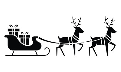 Festive reindeer pull Santa's sleigh laden with presents, bringing holiday cheer and joy to all in this minimalist Christmas design for cards and decor