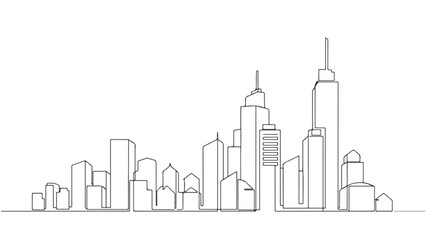 Obraz premium Creative one continuous line art drawing of a cityscape, a simple vector illustration of a modern city skyline for business and architectural concepts