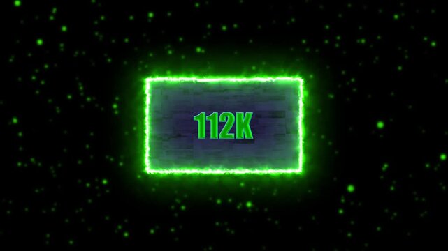 Neon 112 Followers Text Animation Glowing 112 count with neon border on blurred background, perfect for social media celebration videos.