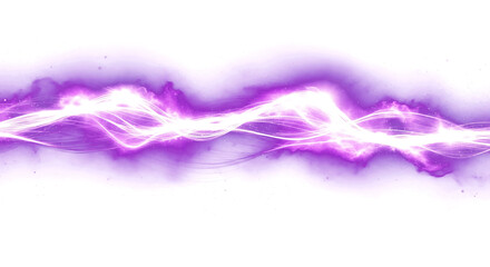 Dynamic luminous purple energy wave pulses with glowing particles on black background
