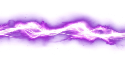 Dynamic luminous purple energy wave pulses with glowing particles on black background