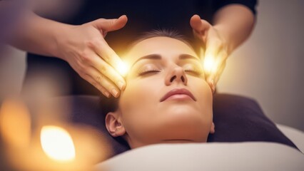 Woman receiving gentle light energy healing session