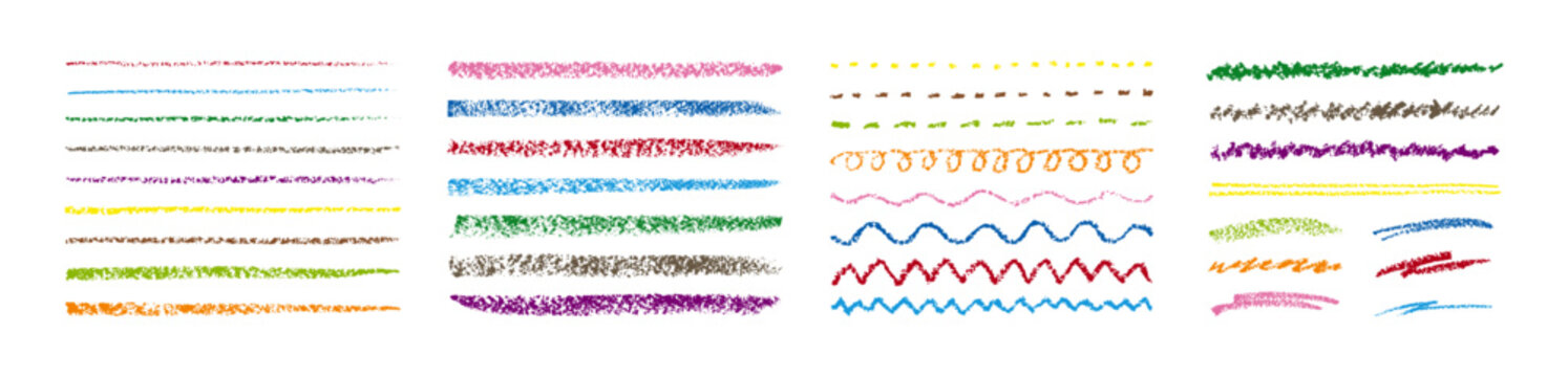 クレヨン質感の手描きブラシストローク・ベクターセット