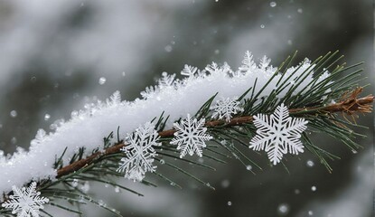 Macro snowflakes on pine needles - ultra realistic