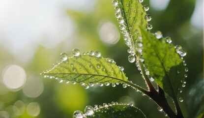 Spring leaves with morning dew - ultra realistic