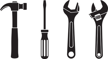 Set of Black Silhouette Hand Tools Icons